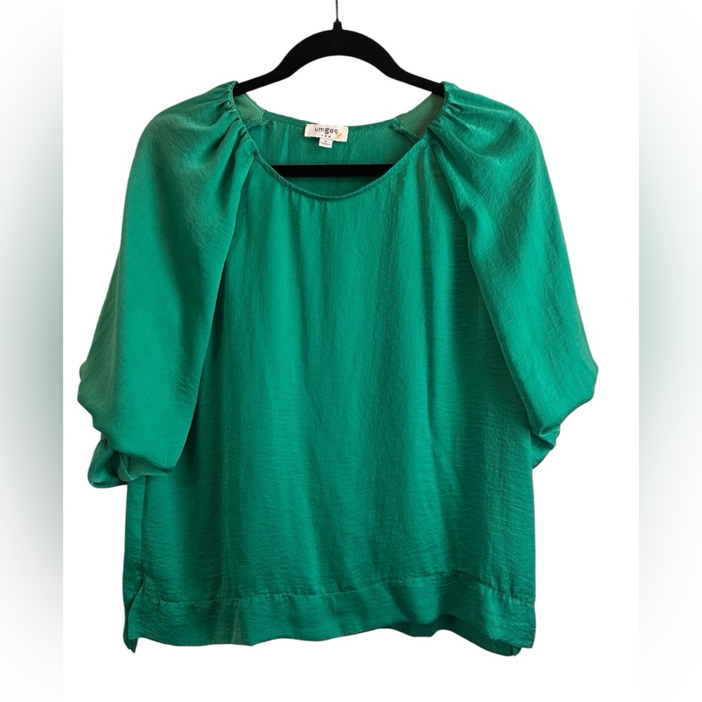 Umgee Teal Green Short Sleeve Peasant Blouse. EUC